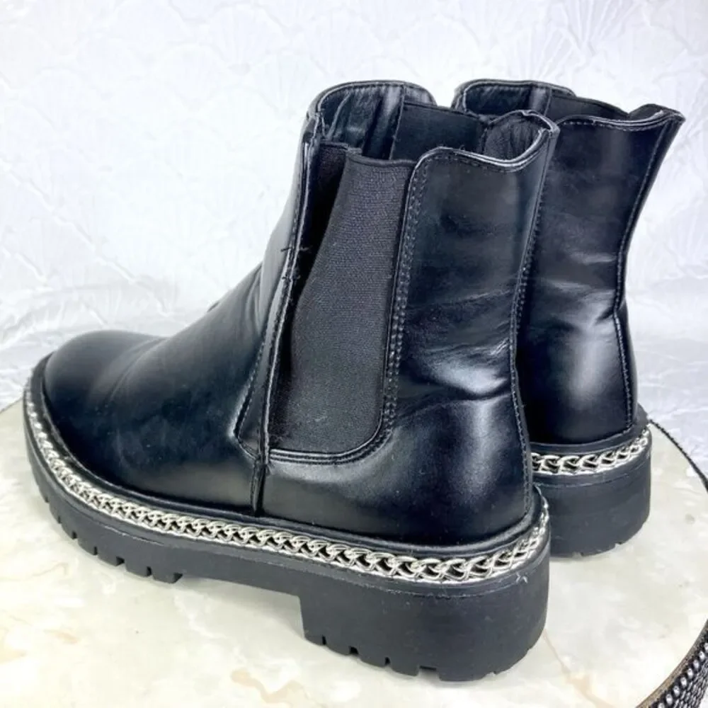 ASOS Chunky Chelsea Boots Womens 7 Black Truffle‎ Collection Faux Leather Chain